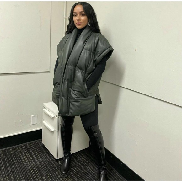 FRAME Sleeveless Black Leather Puffer Jacket Vest Oversized Size M $1298 New - Picture 1 of 11
